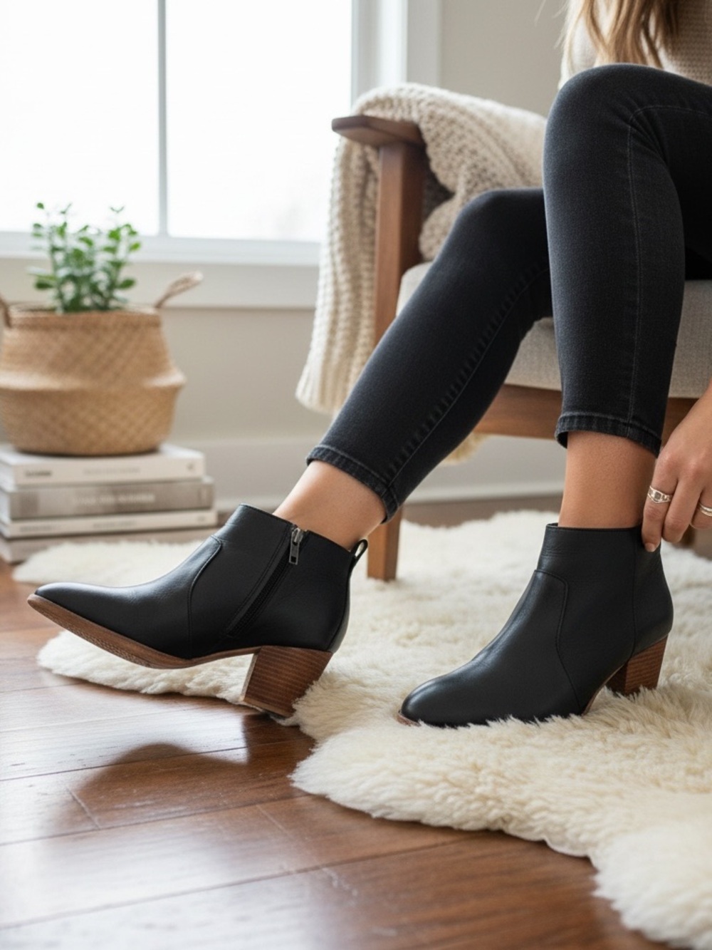 Madewell The Brenner Leather Chuncky Block Heeled Ankle Boots | Black | Sz 7.5